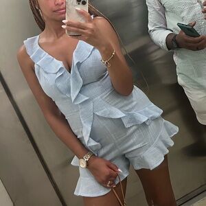 Stylish Light Blue Ruffle Romper